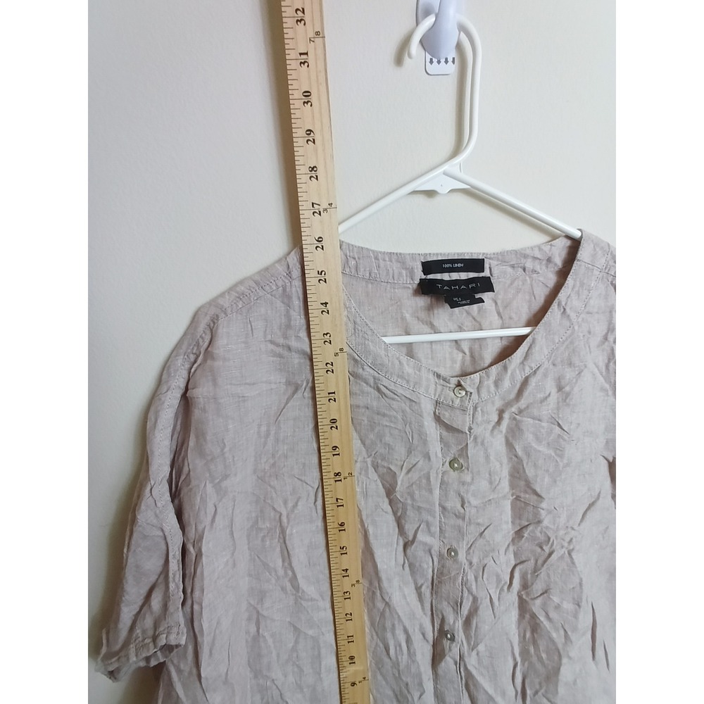 Tahari Linen Blouse Womens Small Beige Excellent Dolman Sleeve Button Up Top - Picture 6 of 6